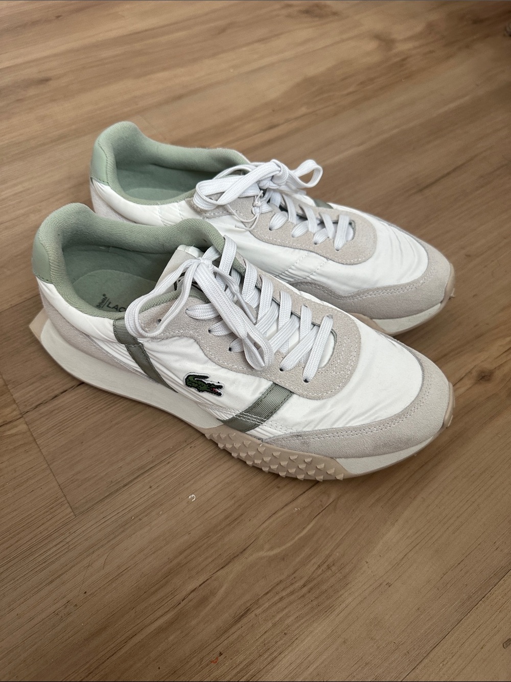 Lacoste White and Light Green Women's Athletic Sneakers